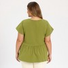 Women's Plus Size Pleated Front Ruffle Sleeve Crew Neck Flowy Summer Casual Babydoll Blouses - GRACE & GRANDEUR - 3 of 4