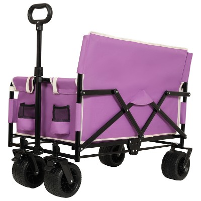 VYNXARIA 3-in-1 Convertible Folding Wagon Cart with Bench Seat & Storage - 500lbs Heavy-Duty Utility Wagon for Camping, Beach,Sports,Garden,Purple
