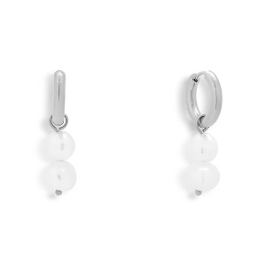 EVRY JEWELS WATERPROOF Gold or Silver Plated Stainless Steel Double Pearl Drop Hoop Earrings - 1 of 3