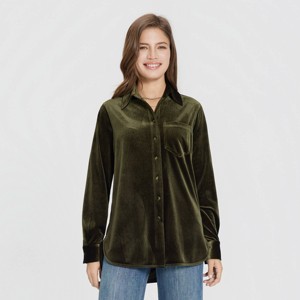 Women's Long Sleeve Collared Velvet Button-Down Shirt - Universal Thread™ - 1 of 3
