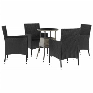 vidaXL 5 Piece Patio Bistro Set with Cushions Black Poly Rattan - Plain Black 4 Items - 1 of 4