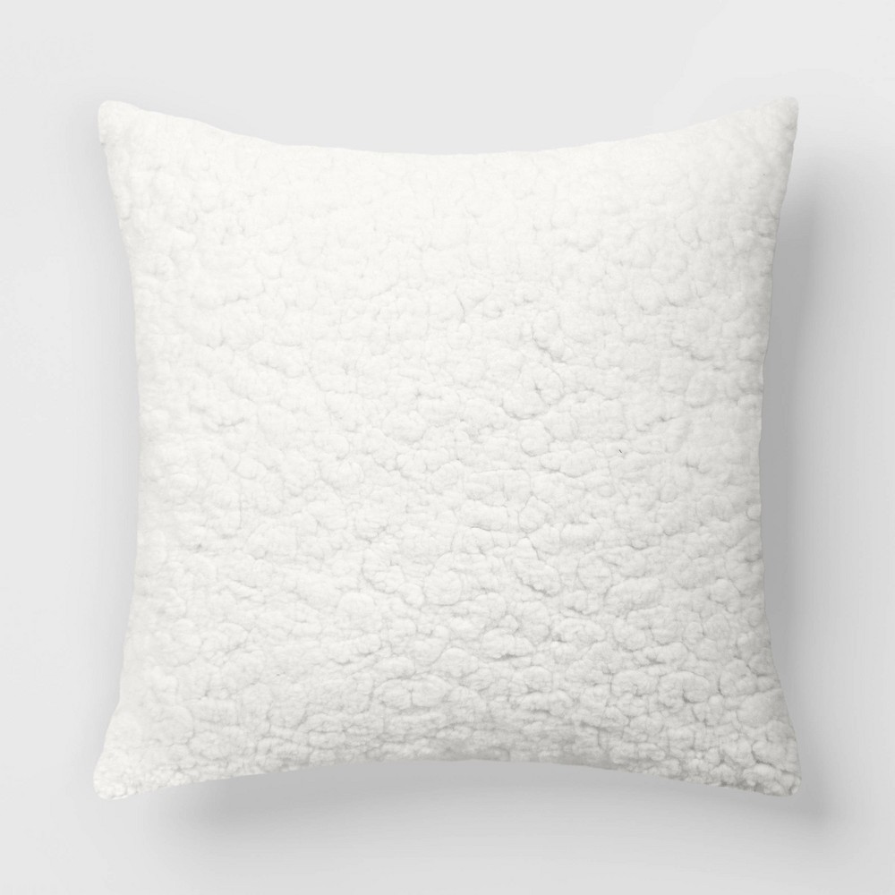 Photos - Pillow Square Textured Faux Shearling Throw  Ivory - Room Essentials™