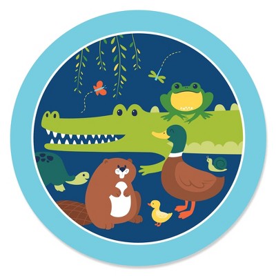 Big Dot of Happiness Pond Pals - Frog, Alligator, Turtle, Beaver and Duck Birthday Party or Baby Shower Circle Sticker Labels - 24 Count