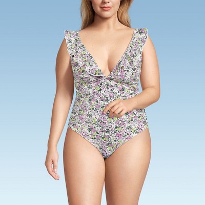 Lands' End Women's Pique Ruffle One Piece Swimsuit