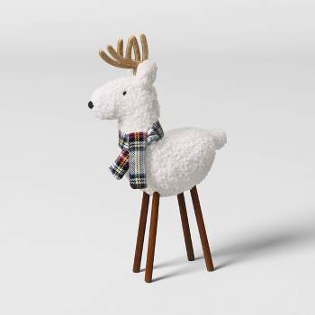 10.25" Faux Shearling Fabric Reindeer Animal Figurine - Wondershop™ White