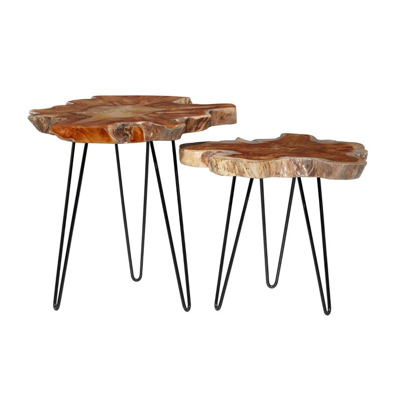 Set of 2 Coastal Teak Wood Accent Tables Brown - Olivia &#38; May, 6 of 7