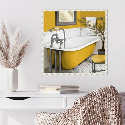 Sunny Bath I Yellow and White Canvas Wall Art with Beaded Frame