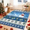 9'x12' Christmas Area Rug for Living Room, Washable Non Slip Snowman Snowflake Bedroom Rugs, Winter Holiday Home Decor Rug for Nursery Room, Blue - 3 of 4