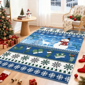 Christmas Living Room Rugs Machine Washable Xmas Snowman Area Rug - 1 of 4