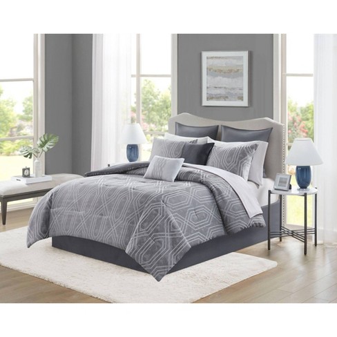 Aya Jacquard Geo Comforter & Sheets Bedding Set Gray : Target