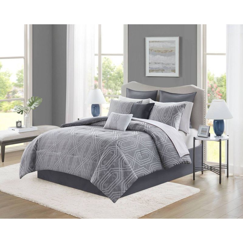 Aya Jacquard Geo Comforter & Sheets Bedding Set Gray, 1 of 11
