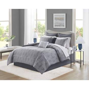 Aya Jacquard Geo Comforter & Sheets Bedding Set Gray