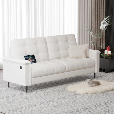 TYBOATLE Black Faux Leather Sofa Couches for Living Room, Comfy Small Loveseat w/USB and Wide Arms, 2/3 Seater 85" Office Couch for Apartment Bedroom