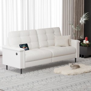TYBOATLE Black Faux Leather Sofa Couches for Living Room, Comfy Small Loveseat w/USB and Wide Arms, 2/3 Seater 85" Office Couch for Apartment Bedroom - 1 of 4