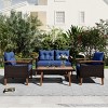 Outdoor 4-Pieces Furniture Set, Patio Sofa Set with Coffee Table, PE Rattan Sofa with Acacia Wood Frame and Removable Cushions–Cuddlewood - 2 of 4