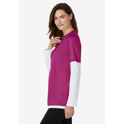Plus Size Raspberry Cotton Jersey Long Sleeve Layered-Look Tee
