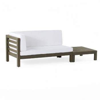 2pc Oana Outdoor Acacia Wood Left Arm Loveseat & Coffee Table with Cushion Gray/White - Christopher Knight Home