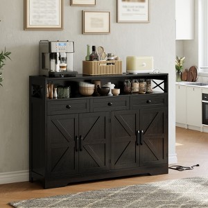 CuisinSmart 51'' Sideboard Buffet Cabinet with 4 Barn Doors, Wood Kitchen Pantry Cabinet with 3 Drawers&Open Shelf for Living Room Dining Room - 1 of 4