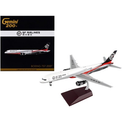 Boeing 757-200F Commercial Aircraft White & Black w/Red Stripes "Gemini 200" Series 1/200 Diecast Model Airplane by GeminiJets