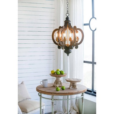 Antique Black 6-Light Wrought Iron Chandelier with Glass Shades