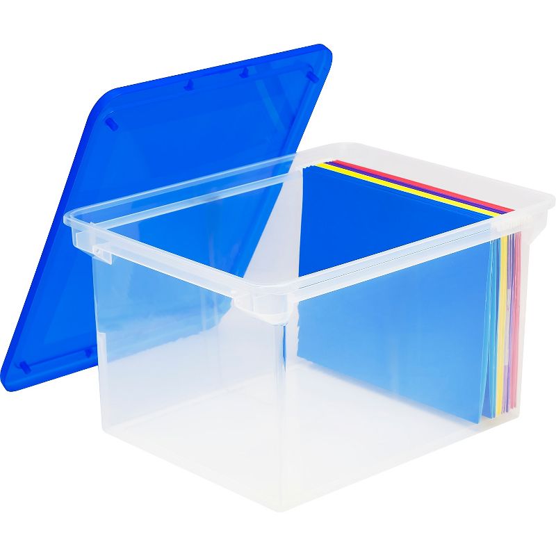 Storex Plastic File Tote Storage Box Letter/Legal Snap-On Lid Clear/Blue 61508U01C, 3 of 5