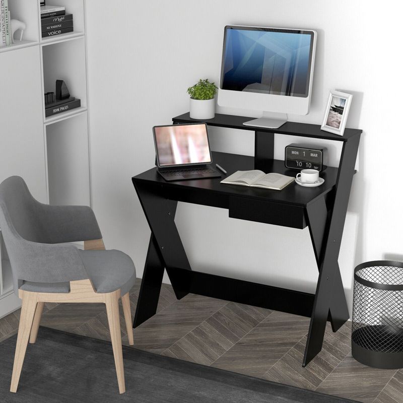 Tangkula Computer Desk Study Writing Table Small Space w/ Drawer & Monitor Stand, 4 of 10