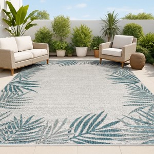Isla Coastal Cottage Palm Frond Border Indoor/Outdoor Area Rug - JONATHAN Y - 1 of 4