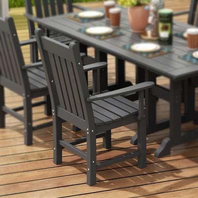 Gray HDPE Outdoor Patio Dining Armchair with Fixed Arms