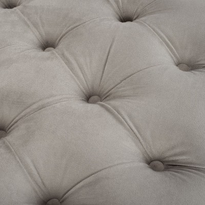 Luxurious Grey Velvet and Brass Tufted 54" Bench