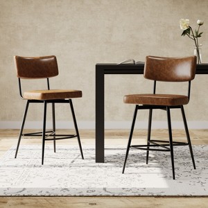 DOMETOUR 26'' Retro Swivel Counter Stools Set of 2 with Iron Frame PU Sponge Cushion Footrest for Kitchen Dining Room - 1 of 4