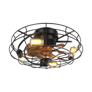 Sofucor 20" Caged Ceiling Fans With Lights and Remote Reversible DC Motor Black - 1 of 4