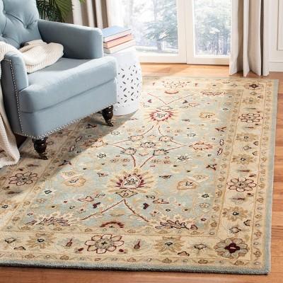 Elegant Light Blue & Ivory Tufted Wool Rectangular Rug, 3' x 5'
