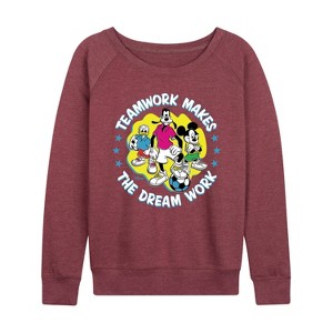 Women's - Disney - Teamwork Group Lightweight French Terry Wide Neck Long Sleeve Shirt - 1 of 4