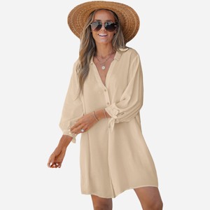 Women's Tie Cuff Button-Front Cover-Up Dress - Cupshe - 1 of 4
