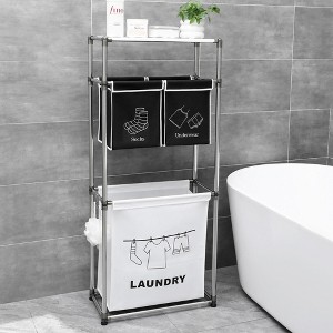 NAYSAYE 3 Tier Laundry Hamper with 4 Removable Bags and Hooks Heavy Duty Organizer for Sorting Clothes Light and Dark Laundry, White and Black - 1 of 4