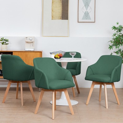 Bekrvio Swivel Dining Chairs with Arm Set of 4 - Modern Linen Upholstered Accent Desk Chairs with Solid Wood Legs for Kitchen,Living Room