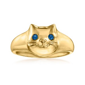 Ross-Simons 18kt Gold Over Sterling Cat Ring With London Blue Topaz Accents - 1 of 4
