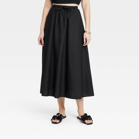 Buy Plain Maxi A-line Skirt with Elasticised Waistband and Pocket
