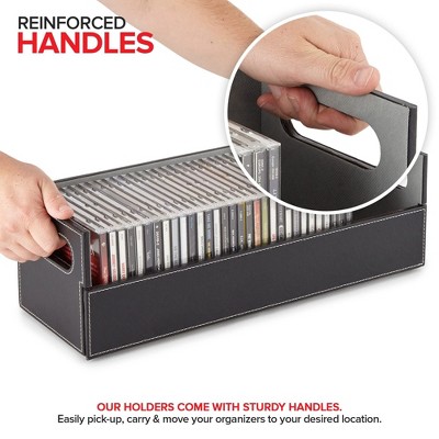 Stock Your Home CD Storage Organizer Box- Faux Leather (Black/Grey)