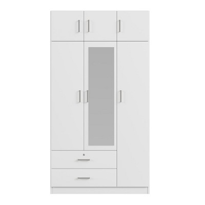 NicBex 81.10"H Armoire Mirror Wardrobe Closet Storage Cabinet with 3 Doors & Shelves & 2 Drawers for Bedroom, White