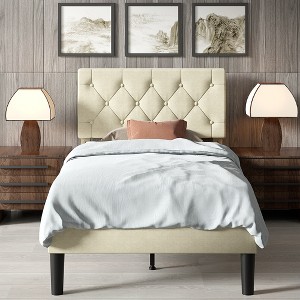 VECELO Queen/Full/Twin Upholstered Platform Bed Frame with Button Tufted Adjustable Headboard - 1 of 4