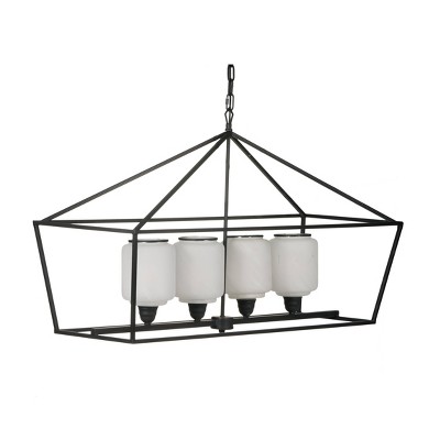 41.5" Rectangle Iron and Glass Chandelier Black/White - A&B Home