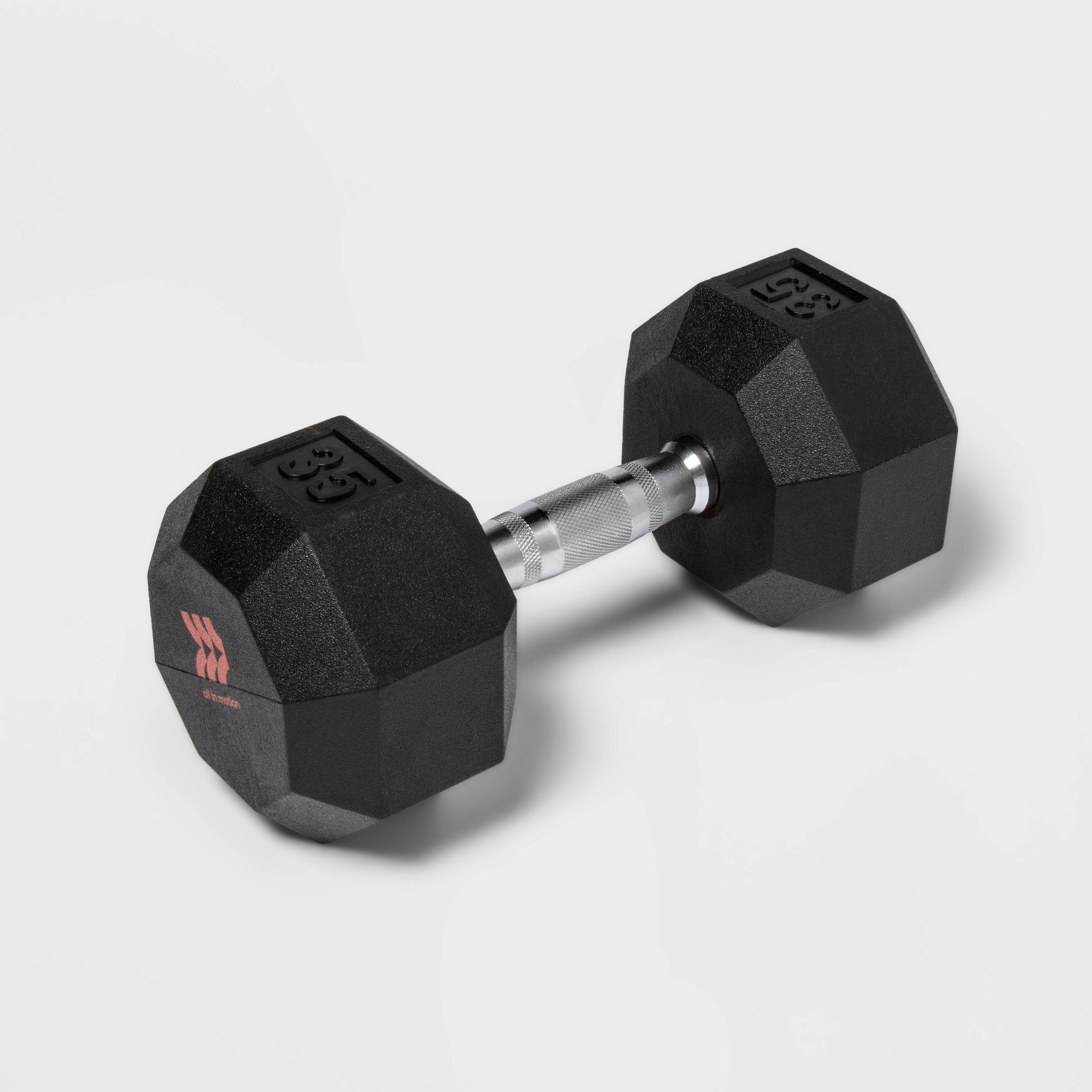Hex Dumbbell 35lbs Black - All In Motion™: Rubber Fill, Chrome Material, Upper Body Fitness