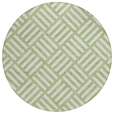Artichoke Green And Ivory Geometric Washable Indoor Outdoor Area Rug