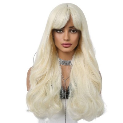 Jessie's Wig Curly Bangs With Wig Heat Resistant Daily Party Costume Long Synthetic Hair Blonde Color 24 Inch 1 Pc/Pack
