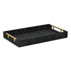 Cheung's Ausel Crinkled Gloss Pattern Tray with Gold Handles - Black - 1 of 4