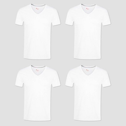 Hanes Men's 4pk Slim Fit V-neck T-shirt - White M Target