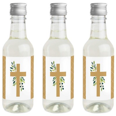 Big Dot of Happiness Elegant Cross - Mini Wine and Champagne Bottle Label Stickers - Religious Party Favor Gift for Women and Men - Set of 16
