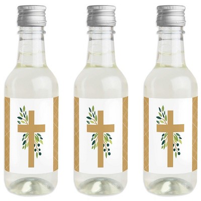 Big Dot of Happiness Elegant Cross - Mini Wine and Champagne Bottle Label Stickers - Religious Party Favor Gift for Women and Men - Set of 16