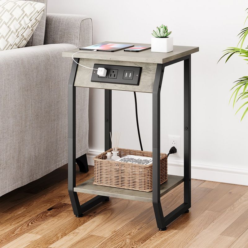 End Table with Charging Station, Farmhouse Side Table with USB Charging Ports and Outlets for Small Space in Living Room & Bedroom, 1 of 8